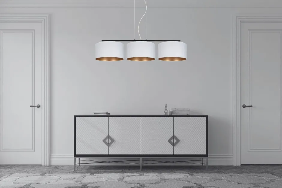 Bürolampen|Esszimmer Lampen*Belis Gemütliche Pendelleuchte Stoff Weiß Gold E27 3-flammig