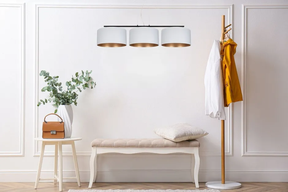 Bürolampen|Esszimmer Lampen*Belis Gemütliche Pendelleuchte Stoff Weiß Gold E27 3-flammig