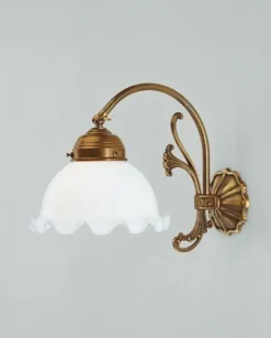 Berliner Messingleuchten Gemütliche Wandleuchte Messing Glas E27 Blüte Floral< Wohnzimmerlampen|Metall Lampen