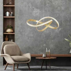 Paul Neuhaus Geschwungene LED Pendelleuchte in Gold 30 W dimmbar< Hängelampen|Bürolampen