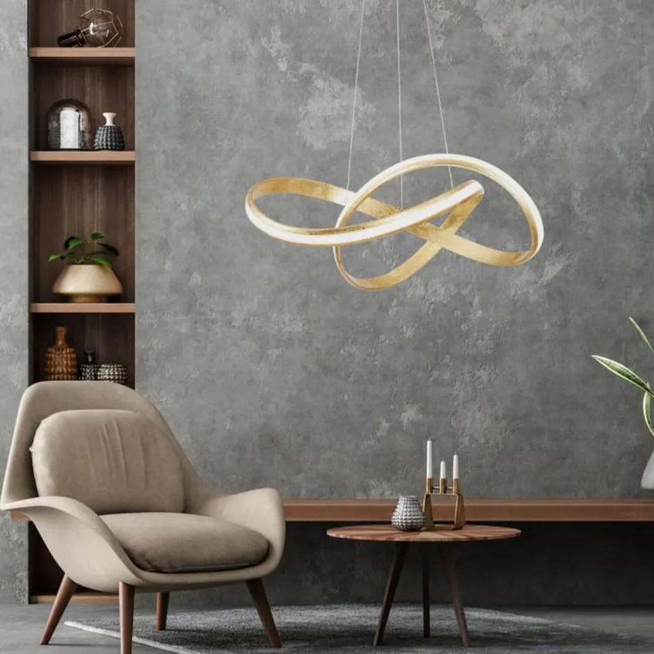 Paul Neuhaus Geschwungene LED Pendelleuchte in Gold 30 W dimmbar< Hängelampen|Bürolampen