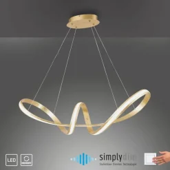 Hängelampen|Bürolampen*Paul Neuhaus Geschwungene LED Pendelleuchte in Gold L:91 cm dimmbar