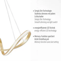 Hängelampen|Bürolampen*Paul Neuhaus Geschwungene LED Pendelleuchte in Gold L:91 cm dimmbar