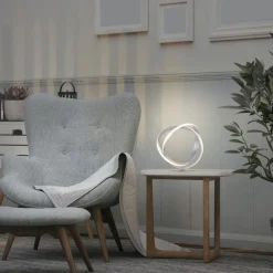 Wohnzimmerlampen|Schlafzimmer Lampen*Paul Neuhaus Geschwungene LED Tischlampe in Silber Metall dimmbar