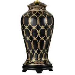 Keramiklampen|Wohnzimmerlampen*Elstead Gestell für Tischleuchte Keramik Schwarz Gold 40 cm E27