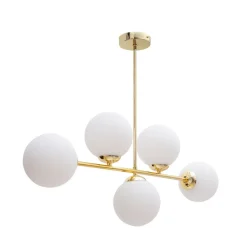 Belis Goldene Deckenleuchte Glaskugeln blendarm 5-flmg Metall< Wohnzimmerlampen|Glaslampen