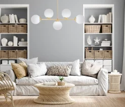 Belis Goldene Deckenleuchte Glaskugeln blendarm 5-flmg Metall< Wohnzimmerlampen|Glaslampen