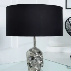 Wohnzimmerlampen|Stofflampen*Invicta Interior Gothic Tischlampe Modern Totenschädel Silber Schwarz