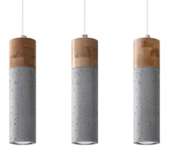 Sollux Graue Hängelampe 3-flammig Beton Holz verstellbar GU10< Wohnzimmerlampen|Betonlampen