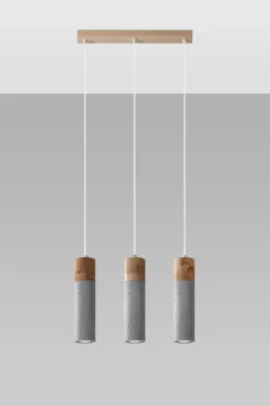 Sollux Graue Hängelampe 3-flammig Beton Holz verstellbar GU10< Wohnzimmerlampen|Betonlampen