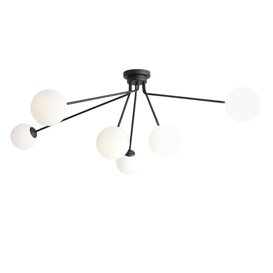 ALDEX Große Deckenlampe Glas Metall Schwarz L:123 cm 6-flammig< Deckenleuchten|Badezimmer Lampe