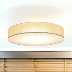 Moderne Lampen|Wohnzimmerlampen*TK Lighting Große Deckenleuchte Stoff Leinen Ø 78 cm rund Grau-Beige