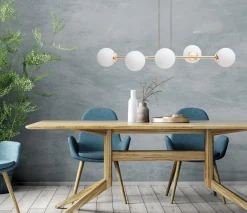 Belis Große Hängelampe blendarm Glas Metall 100 cm E27 Gold< Wohnzimmerlampen|Metall Lampen