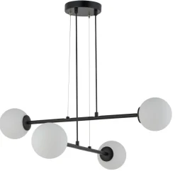 Hängelampen|Esszimmer Lampen*Sigma Große Hängelampe Metall Glas 4-flammig B:69 cm wohnlich