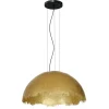 Luminex Große Hängelampe Stoff E27 in Gold Ø60 cm rund elegant< Hängelampen|Bürolampen