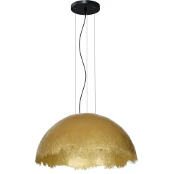 Luminex Große Hängelampe Stoff E27 in Gold Ø60 cm rund elegant< Hängelampen|Bürolampen