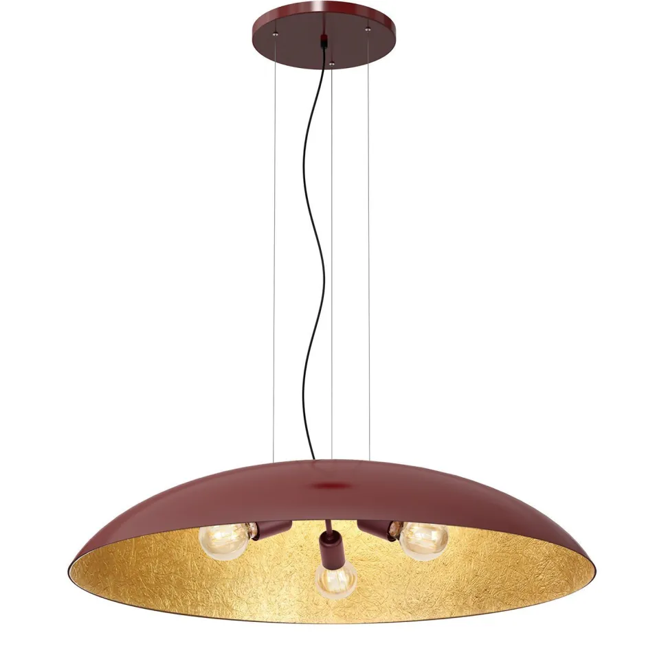 Hängelampen|Bürolampen*Luminex Große Hängelampe Stoff E27 Rot Gold Ø100 cm rund