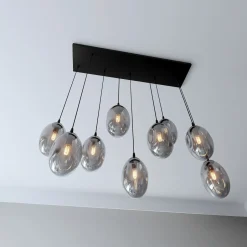 Emibig Große Hängeleuchte Glas Schirme9x E14 100 cm dekorativ< Wohnzimmerlampen|Glaslampen