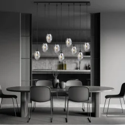 Emibig Große Hängeleuchte Glas Schirme9x E14 100 cm dekorativ< Wohnzimmerlampen|Glaslampen