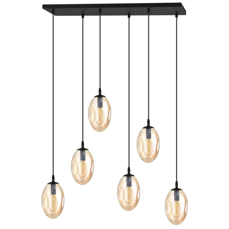 Emibig Große Hängeleuchte Glas 6x E14 70 cm länglich CARLU< Hängelampen|Bürolampen