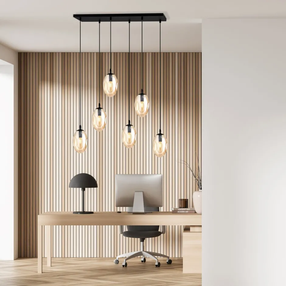 Emibig Große Hängeleuchte Glas 6x E14 70 cm länglich CARLU< Hängelampen|Bürolampen