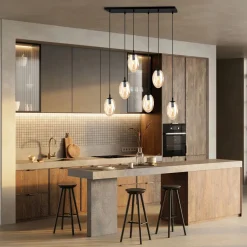 Emibig Große Hängeleuchte Glas 6x E14 70 cm länglich CARLU< Hängelampen|Bürolampen