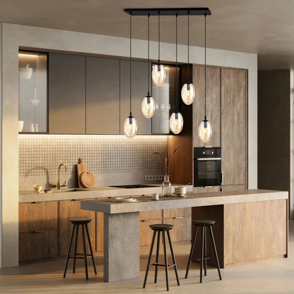 Emibig Große Hängeleuchte Glas 6x E14 70 cm länglich CARLU< Hängelampen|Bürolampen