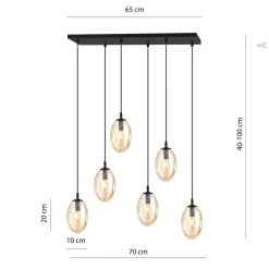 Emibig Große Hängeleuchte Glas 6x E14 70 cm länglich CARLU< Hängelampen|Bürolampen