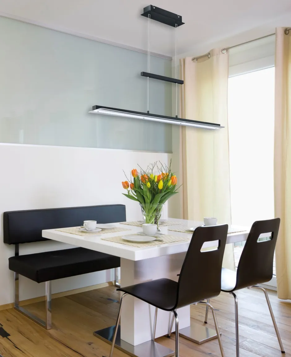 Wohnzimmerlampen|Metall Lampen*Trio Reality Große LED Hängelampe Metall Glas Touch Dimmer Schwarz