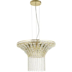 Hängelampen|Wohnzimmerlampen*Searchlight Hängelampe Art Déco Ø 60 cm Kristall Metall 8x G9 in Messing