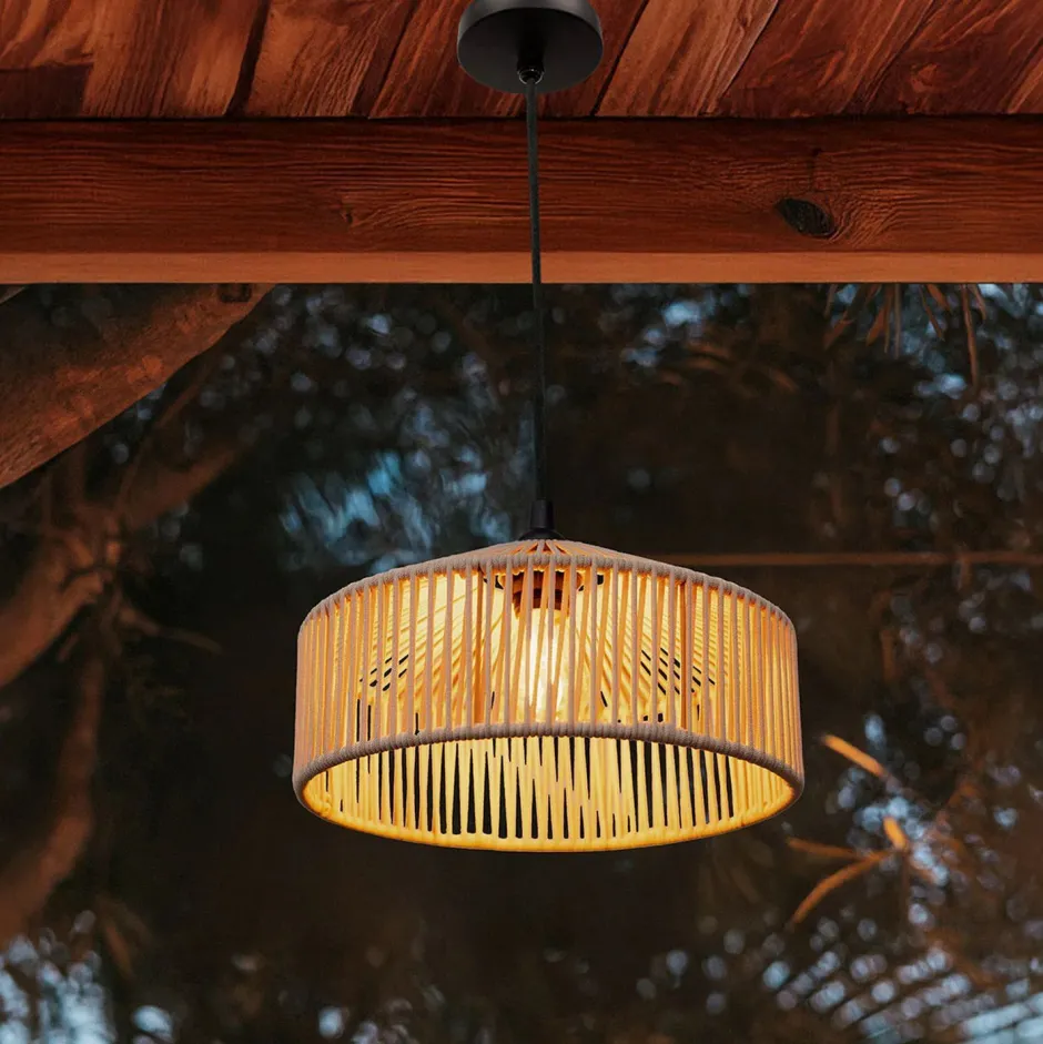 Metall Lampen|Hängeleuchten Außen*Newgarden Hängelampe außen E27 IP54 D: 30 cm Seil Lampenschirm