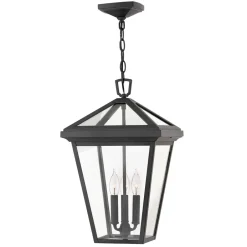 Vintage Lampen|Industrie Lampen*Elstead Hängelampe außen Schwarz 30,5 cm breit IP44 E14 Alu Glas