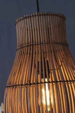 Eco-Light Hängelampe Bambus Natur Schwarz rund Ø30 cm E27 Modern< Wohnzimmerlampen|Metall Lampen