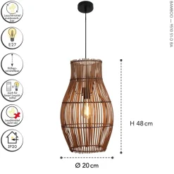 Eco-Light Hängelampe Bambus Natur Schwarz rund Ø30 cm E27 Modern< Wohnzimmerlampen|Metall Lampen