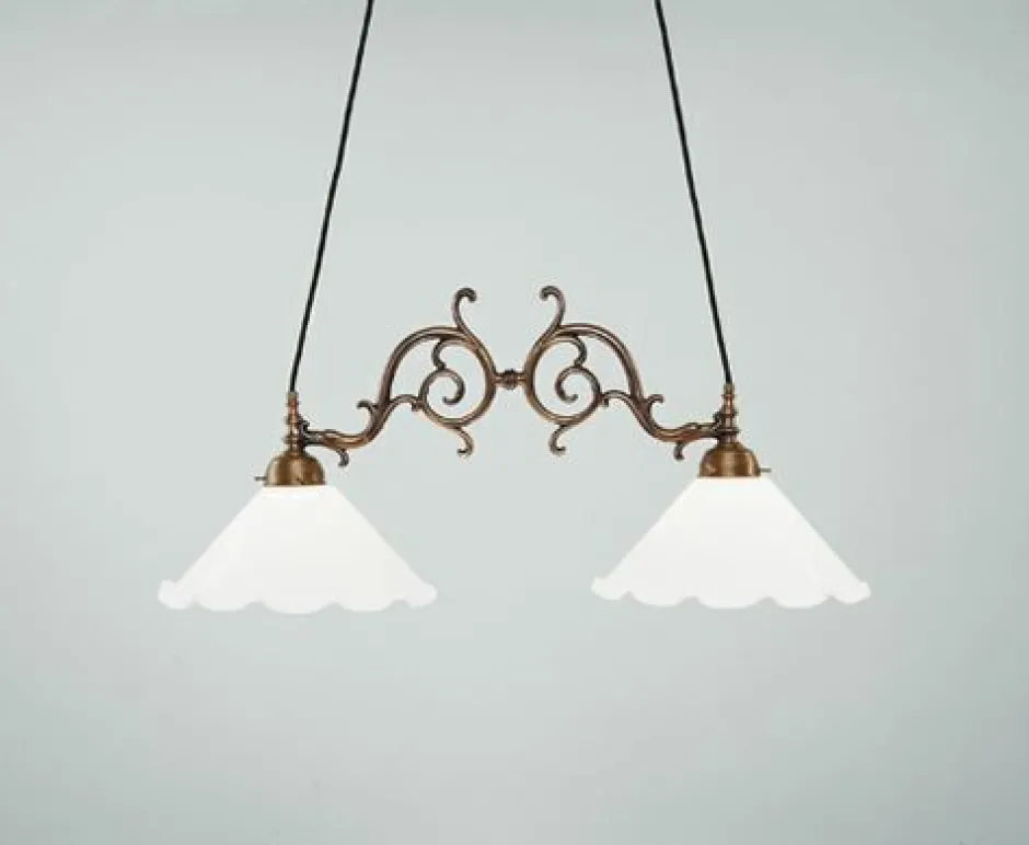 Berliner Messingleuchten Hängelampe Berliner Messing Glas E27 77 cm 2-flammig< Hängelampen|Bürolampen