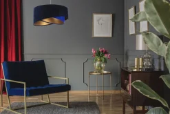 Bürolampen|Schlafzimmer Lampen*BPS Koncept Hängelampe Blau Gold E27 Ø 50 cm Stoff Schirm Veloursoptik