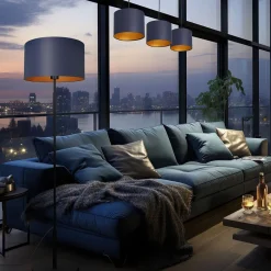 Luminex Hängelampe Blau Gold Stoff Metall E27 75 cm blendarm< Hängelampen|Bürolampen