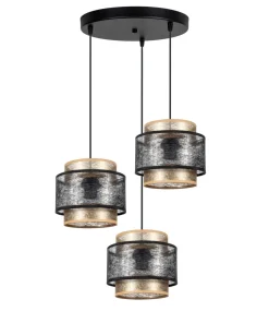 Belis Hängelampe blendarm Schwarz Gold E27 Stoff Ø38 cm rund< Hängelampen|Bürolampen