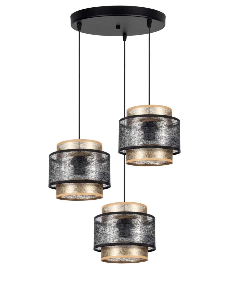 Belis Hängelampe blendarm Schwarz Gold E27 Stoff Ø38 cm rund< Hängelampen|Bürolampen