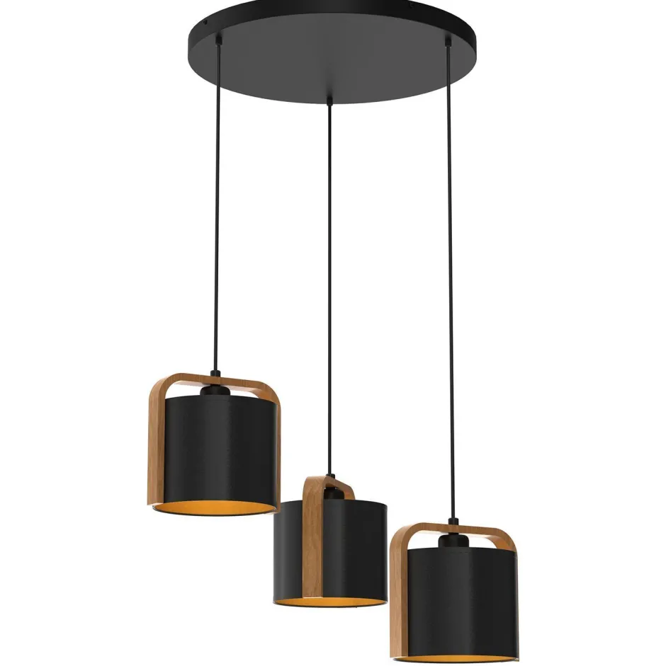 Luminex Hängelampe blendarm Stoff Holz Metall E27 Ø47 cm rund< Hängelampen|Bürolampen