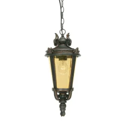 Rustikale Lampen|Vintage Lampen*Elstead Hängelampe Braun IP44 Stahl Glas außen Vintage