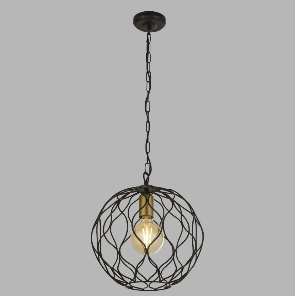 Searchlight Hängelampe E27 Ø 31,5 cm in Schwarz Gold Metall HOWARD< Hängelampen|Esszimmer Lampen