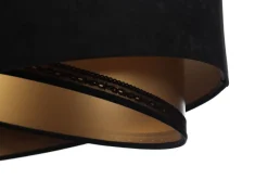 Bürolampen|Schlafzimmer Lampen*BPS Koncept Hängelampe E27 rund Ø 50 cm Schwarz Gold Stoff Spitze Modern