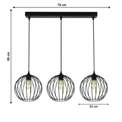 Belis Hängelampe E27 Schwarz Metall 3-flammig L:70 cm Draht< Hängelampen|Bürolampen