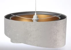 Hängelampen|Bürolampen*BPS Koncept Hängelampe E27 Stoff rund Ø 50 cm Grau Gold Silber