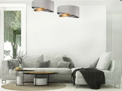 Hängelampen|Bürolampen*BPS Koncept Hängelampe E27 Stoff rund Ø 50 cm Grau Gold Silber