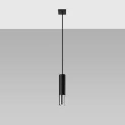 Hängelampen|Esszimmer Lampen*Sollux Hängelampe EDYTH Schwarz Chrom Metall Ø 5 cm schmal GU10