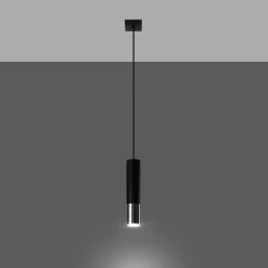 Hängelampen|Esszimmer Lampen*Sollux Hängelampe EDYTH Schwarz Chrom Metall Ø 5 cm schmal GU10