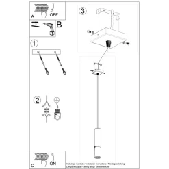 Hängelampen|Esszimmer Lampen*Sollux Hängelampe EDYTH Schwarz Chrom Metall Ø 5 cm schmal GU10