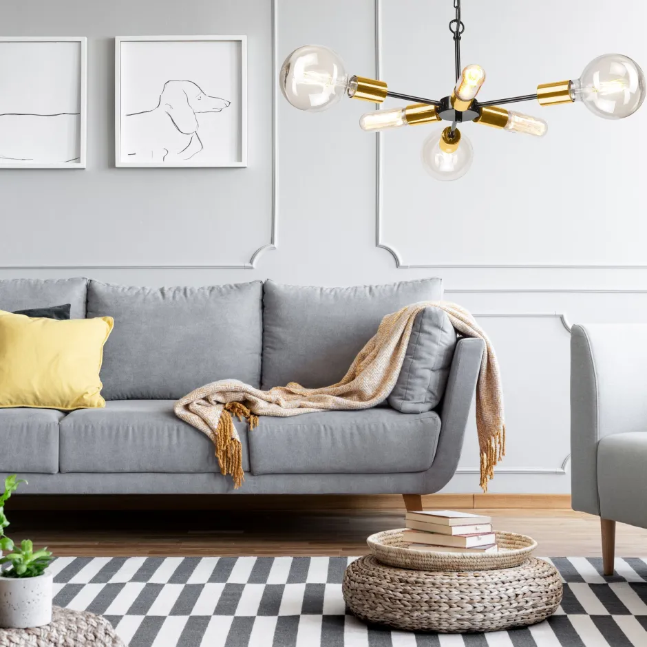 Hängelampen|Esszimmer Lampen*Lamkur Hängelampe Esstisch Metall in Schwarz Gold Retro